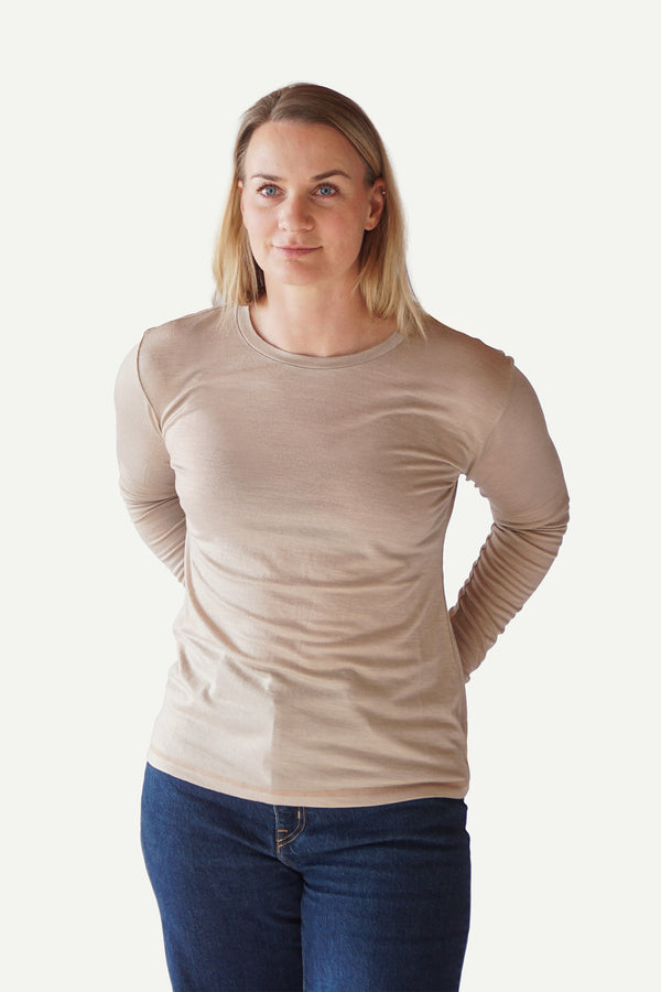 Lanullva Basic T-Skjorte Dame Long Sleeve, Linen