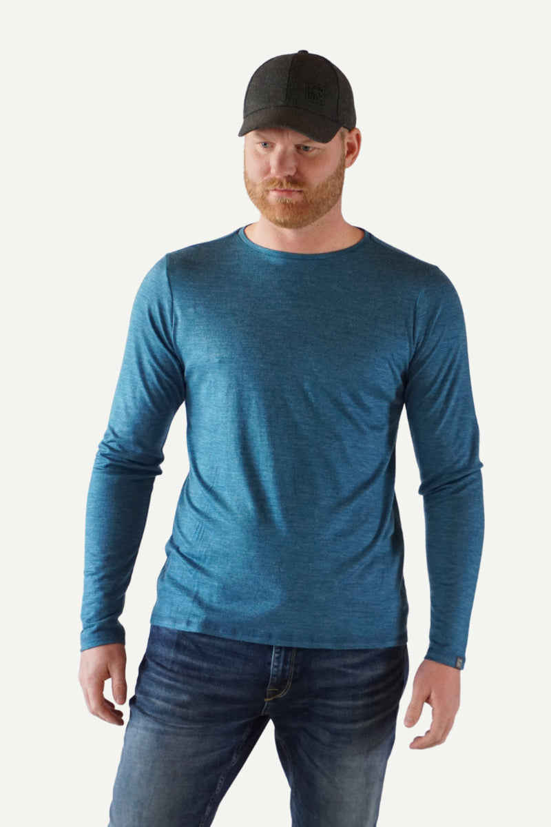 Lanullva Tynn ullgenser herre - Basic T-Skjorte Herre Long Sleeve, Arktis Blå